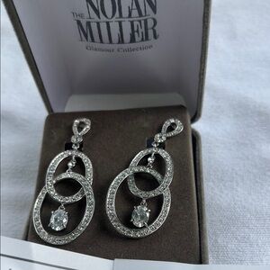 Nolan Miller Silver impeccable Pave 2 Ring Drop Clip Earrings
